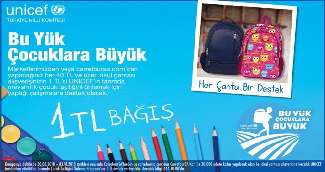 Carrefoursadan Unıcefin “Bu Yük, Çocuklara Büyük” Kampanyasına Destek