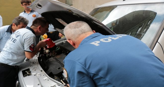 Aracın Motor Kısmına Sıkışan Kedi İçin Polis Ve İtfaiye Seferber Oldu