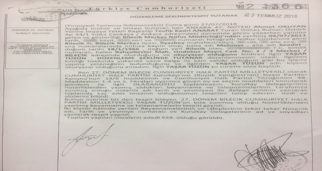 Chp Bilecik Milletvekili Yaşar Tüzün: - Chp Delegesi Asildir, Esir Değildir. Tehdide Şantaja Boyun Eğmemiştir, Eğmeyecektir
