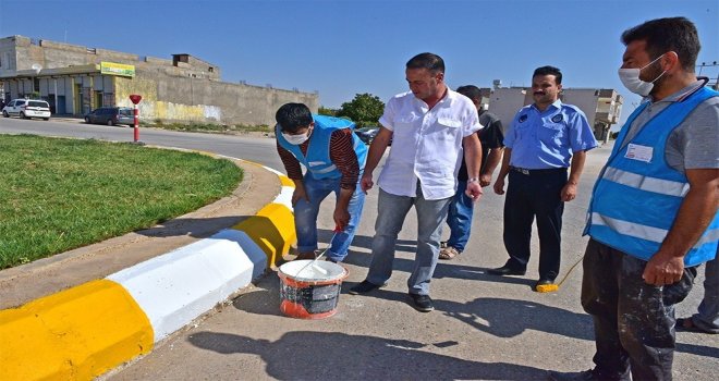 Ceylanpınarda Bordür Taşları Rengarenk